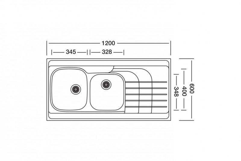 ابعاد سینک ظرفشویی روکارلتو کد TL-2